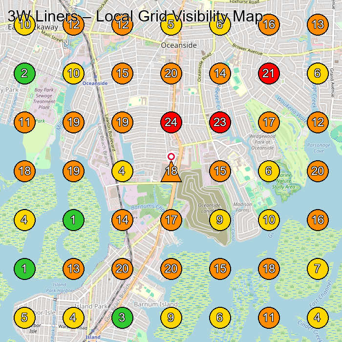 3W Liners Auto Parts Manufacturer GeoGrid ranking map for Oceanside NY